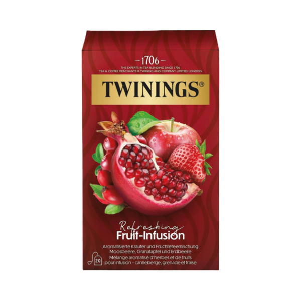 511126 Twinings Refreshing Fruit ­Infusion Moosbeere, Granatapfel und Erdbeere, aromatisierte Kraeuter­ und Fruechteteemischung, Teebeutel im Kuvert, 40g